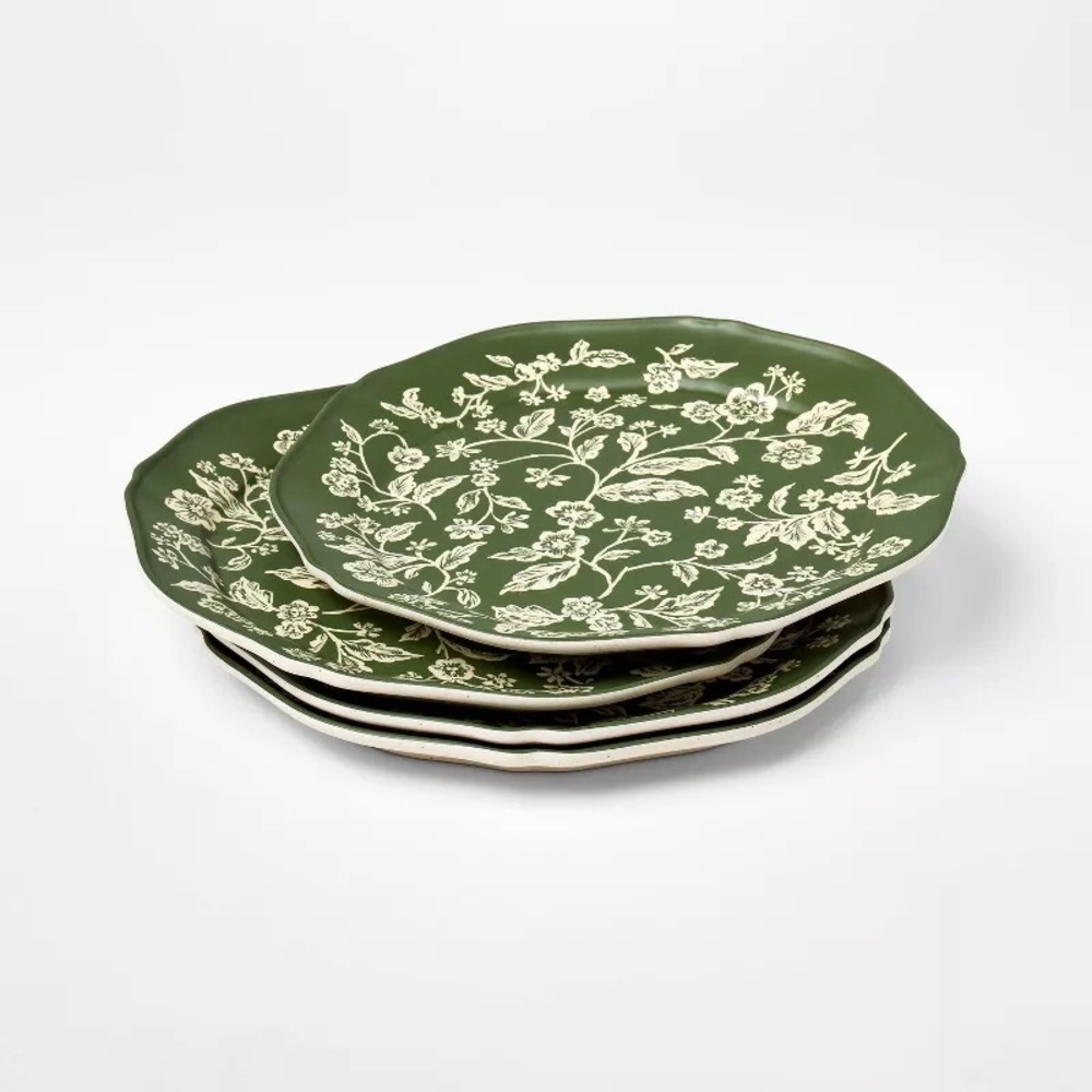 8.5" 4pk Melamine Floral Salad Plates Green - Threshold with Studio McGee